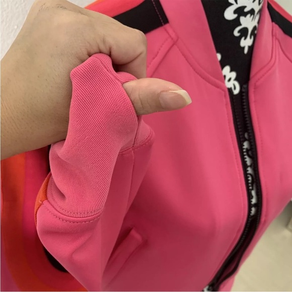 Pam & Gela Pink Track Stripe Jacket Crop bomber jacket size P Small hogh low - Picture 4 of 12